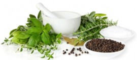 Mortar and Pestle with Herbs and Spices