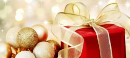 Christmas gift on defocused lights background