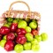 green and red apples in a basket
